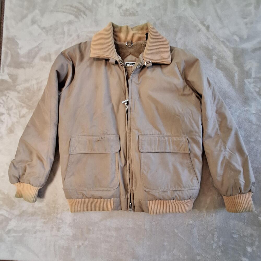 Vintage Mighty Mac Jacket Mens 44 Beige Fleece Lined Bomber Nautical Outdoor